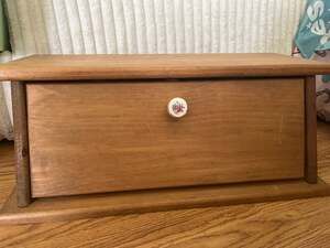 Vintage Wooden Bread Box/Mail Sorter with Floral Porcelain Knob